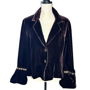 E by ECI Vintage Y2K Brown Velvet Embellished Button Jacket, Women’s Size 14